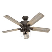 Hunter Indoor Ceiling Fan, with remote control - Devon Park 52 inch, Onyx Bengal, 54201