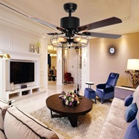 LuxureFan Retro Industrial Ceiling Fan Light for Restaurant Living Room with Create Iron Cage Cover Pull Chain