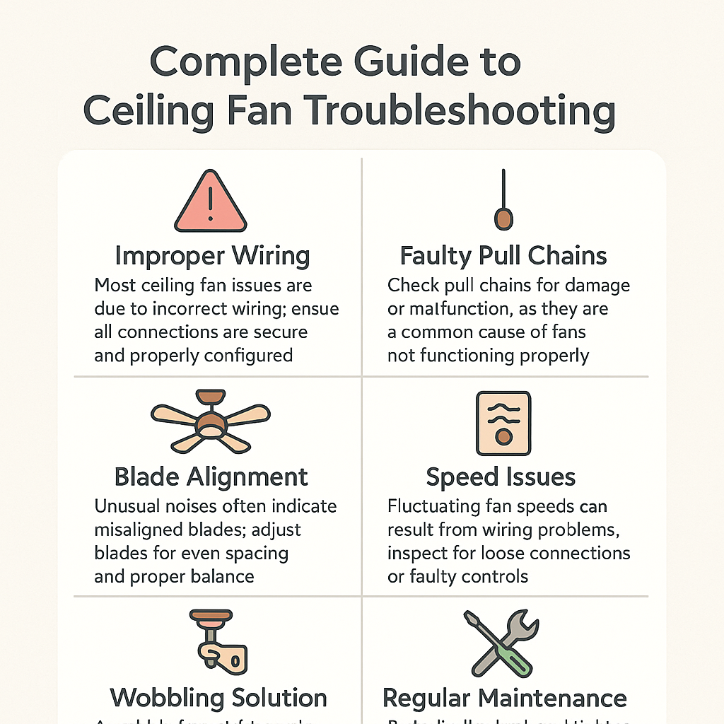 Complete Guide to Ceiling Fan Troubleshooting infographic