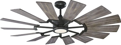 Monte Carlo 14PRR52AGPD Prairie II Windmill Energy Star 52 Outdoor Ceiling Fan with LED Light and Hand Remote Control, 14 Wood Blades, Aged Pewter