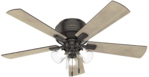 HUNTER 54208 Crestfield Indoor Low Profile Ceiling Fan with LED Light and Pull Chain Control, 52 Inches Noble Bronze