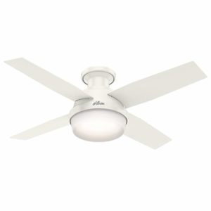 Hunter Dempsey Indoor Low Profile Ceiling Fan with LED Light and Remote Control, 44 Inch , White