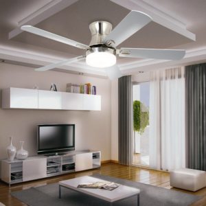 LuxureFan Indoor Flush Mount Ceiling Fan with Led Light with 5 Wood Blade 3 Speed Turn Light Low Profile Decoration for Modern Home Restaurant Remote Control Mute Chandeliers of 52 Inch
