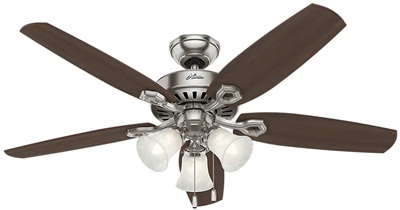 HUNTER 53237 Builder Plus Indoor Ceiling Fan with LED Lights and Pull Chain Control, 52 Inch , Brushed Nickel