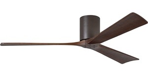 Matthews IR3H-TB-WA-60 Irene Indoor Outdoor Damp Location 60 inch Hugger DC motor Ceiling Fan with Remote & Wall Control, 3 Wood Blades