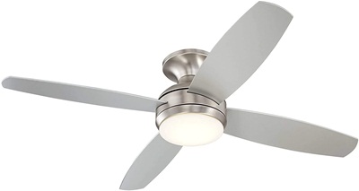52 inch Casa Elite Modern Hugger Low Profile Indoor Ceiling Fan with Light LED Dimmable Remote Control Flush Mount Brushed Nickel for Living Room Bedroom - Casa Vieja