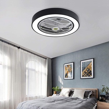Jinweite Ceiling Fan with Light, 22 inches LED Remote Control Fully Dimmable Lighting Modes Invisible Acrylic Blades Metal Shell Semi Flush Mount Low Profile Fan,Black
