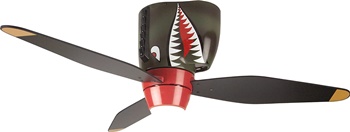 Craftmade Kids Ceiling Fan Boys WB348TS Tiger Shark Warplane With Light, 48-Inch 3 Blade Hugger Ceiling Fan