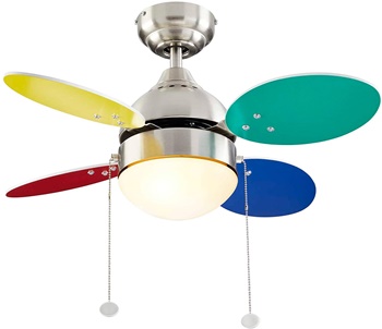 NOMA LED Ceiling Fan with Light 4 Reversible Multi-Color or White Blades Brushed-Nickel Finish with Frosted Glass Light Shade, 30-Inch