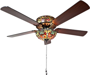 River of Goods Tiffany Style 52 Inch Width Stained Glass Halston LED Ceiling Fan, Spice