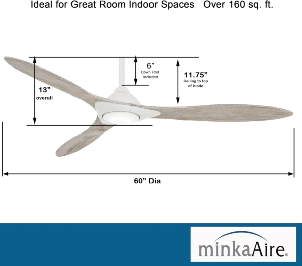 Minka Aire F868L-WHF Sleek 60" Ceiling Fan with LED Light and Remote Control, Flat White - Image 3