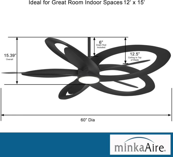 Minka Aire F862L-CL Pinup 60" Ceiling Fan with LED Light and Remote Control in Coal Finish - Image 4