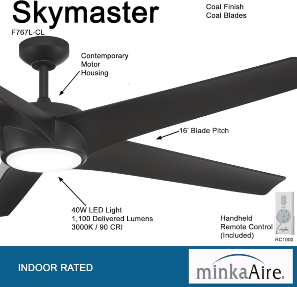 Minka Aire F767L-CL Skymaster 65" Ceiling Fan with LED Lights and Remote Control in Coal Finish - Image 3