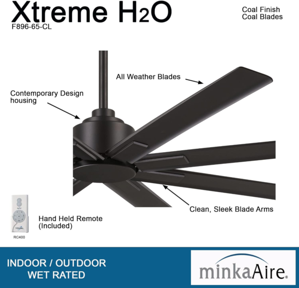 Minka-Aire F896-65-CL Xtreme H2O 65 Inch Outdoor Ceiling Fan with DC Motor - Image 2