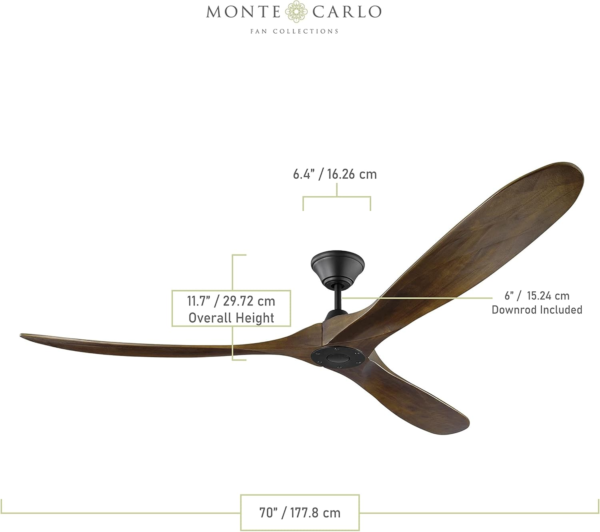 3MAVR70BK Maverick Max Energy Star 70'' Outdoor Ceiling Fan with Remote Control, 3 Balsa Wood Blades, Matte Black - Image 4
