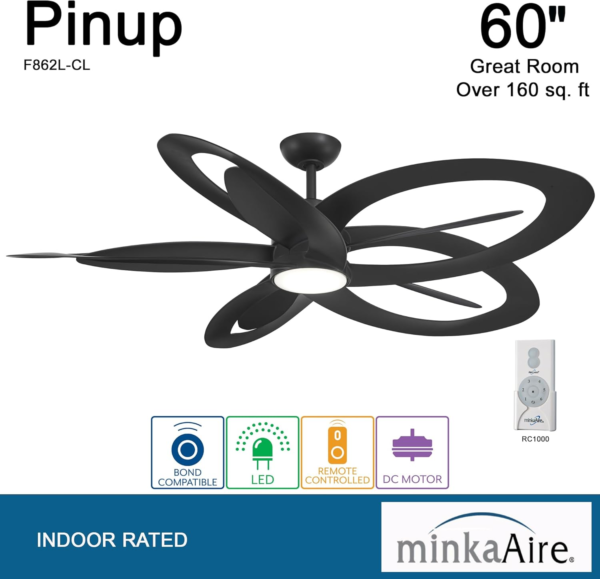 Minka Aire F862L-CL Pinup 60" Ceiling Fan with LED Light and Remote Control in Coal Finish - Image 2