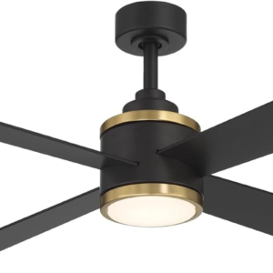 Minka Aire Falco 54" LED Ceiling Fan with Remote in Coal Black Finish with Soft Brass Accents, F796L-CL/SBR