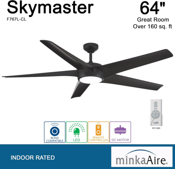 Minka Aire F767L-CL Skymaster 65" Ceiling Fan with LED Lights and Remote Control in Coal Finish - Image 2